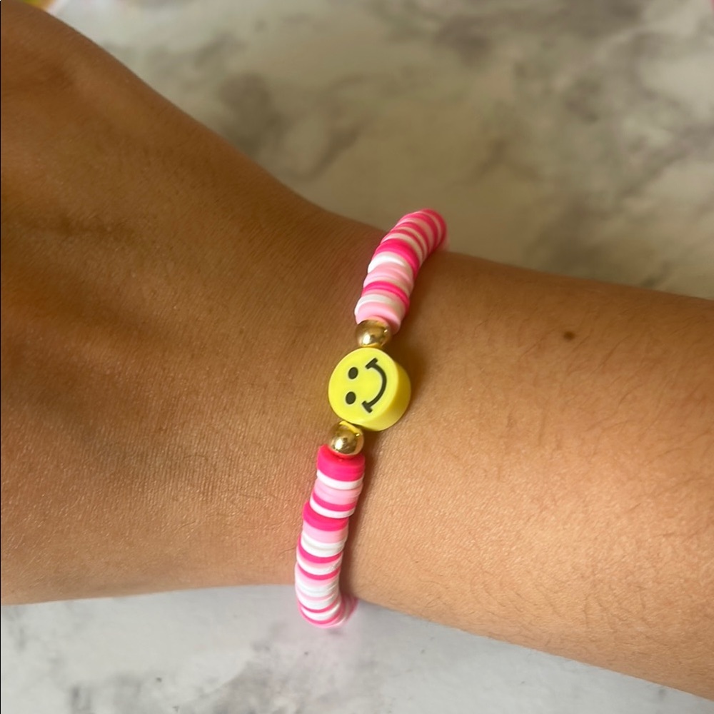 Pink and Yellow Smiley Beaded Bracelet